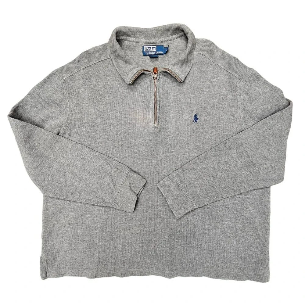 Polo Ralph Lauren Mens Large Gray 1/4 Zip Cotton Pullover Sweater Heather Gray